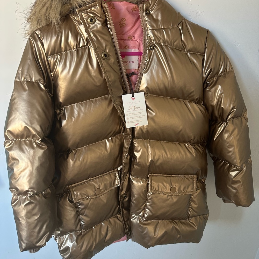 Pink Chicken metallic Gold Puffer Jacket